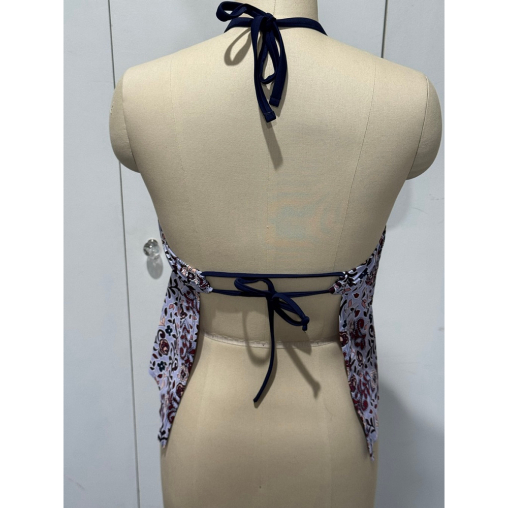 Women's Unbranded Purple Navy Floral print Halter Swim tankini top M - Picture 3 of 7